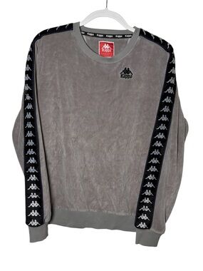 Kappa Velour Logo Tape Crewneck Sweatshirt Large Gray Y2K Streetwear